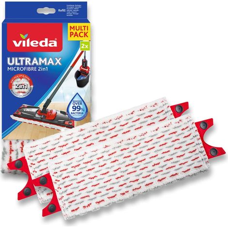 Vileda – Ultramax 2-in-1 Nachfüllpackung – Innovativer Mikrofaser-mopp Für Hochleistungs-bodenreiniger – Rote Und Graue Fasern – Mopp Für Ultramax Flachmopp Und 1,2-ml-sprühflasche – 2 Stück