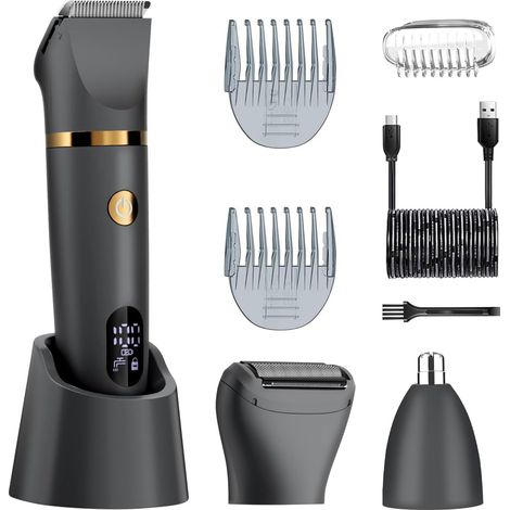 Scttomon Intimrasierer Für Männer, Intimrasierer, Körpertrimmer, Intimrasierer, Nasenhaartrimmer, Lcd-display, Wasserdicht, 3-in-1