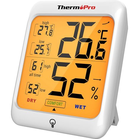 Thermopro Tp53 Innenthermometer/hygrometer, Weinkeller- Und Luftfeuchtigkeitsthermometer Mit Hintergrundbeleuchtung, Reptilienthermometer/hygrometer Mit Großem Display