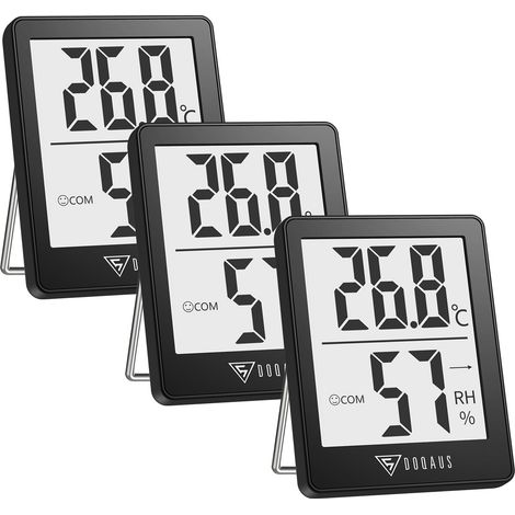 Doqaus Mini-innenthermometer, 3-teiliges Hochpräzises Innenhygrometer, Umschaltbar Zwischen °c Und °f, Zur Messung Von Luftfeuchtigkeit Und Temperatur, Anzeige Des Komfortniveaus, Tragbar