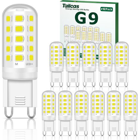 Tailcas G9 Led-lampe, 12 Stück, 6000 K, 500 Lm, Entspricht 50 W Halogenlampe, Kaltweiße Led-lampe, Nicht Dimmbar, Flimmerfrei, Ac/dc 220–240 V, Für Schlafzimmer, Wohnzimmer, Küche, Garten