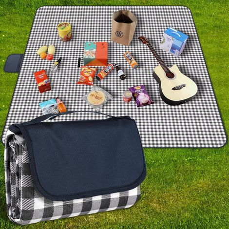 Wasserdichte Picknickdecke 200 X 200 Cm, Strandmatte, Waschbar, Leicht, Mit Tragegriff, Marineblau Kariert, Ideal Zum Wandern, Reisen Und Für Outdoor-aktivitäten