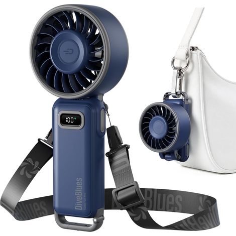 Diveblues Mini-turboventilator, 100 Geschwindigkeitsstufen, Starker Luftstrom (7,4 M/s), 4-in-1-taschenventilator Zum Zusammenfalten Für Hand, Hals Oder Tisch, Wiederaufladbar Für Sommer, Reisen Und O