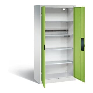 C+P Akku-Ladeschrank für 5 E-Werkzeuge, H1950xB930xT500mm, Viridingrün/Lichtgrau