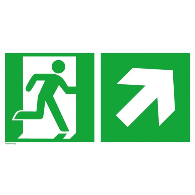 Fluchtwegschild Alu B300xH150 mm Notausgang rechts mit Pfeil rechts aufwärts