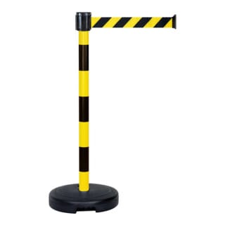 Moravia Gurt-Warnständer BASIC mit schwarz/gelb schraffiert Band Länge 3000 mm, 50 x 950 mm