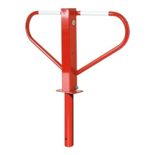 Schake Parkplatzsperre Typ 40773B, umlegbar, 70x70mm, Überflur 500mm, + Rundrohrbügeln, Gesamtbreite 800mm + 8mm Dreikantverschluß, z. Einbetonieren rot/weiß inkl. 8mm Dreikantschlüssel
