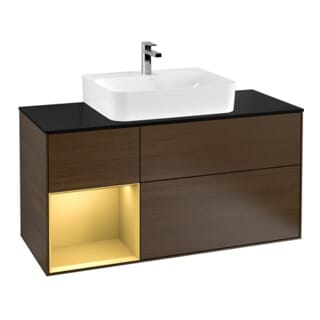 V&B Waschtischunterschrank Wandbeleuchtung Finion 120cm, Pl bla m, Reg li gol m, wal ven
