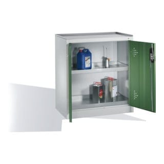 C+P Umwelt-Beistellschrank mit Drehtüren, 2 Wannenböden, H1020xB930xT500mm Front Resedagrün Korpus Lichtgrau