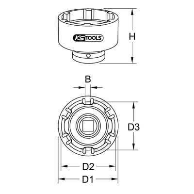 KS Tools 1 Zoll Nutmuttern-Schlüssel mit 6 Zapfen für Mercedes, 86 mm