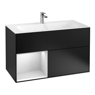 V&B Waschtischunterschrank Finion Reg li wh. m lacquer, Black matt lacquer