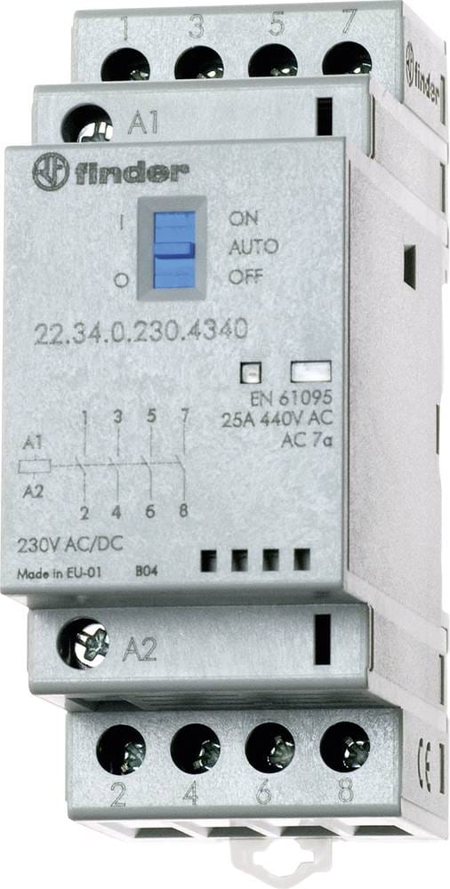 Finder Installationsschütz 230VAC/DC,4S,LED 22.34.0.230.4340