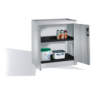 C+P Umwelt-Beistellschrank mit Drehtüren, 2 Polyethylen-Wannen, H1020xB930xT500mm Front Lichtgrau Korpus Lichtgrau