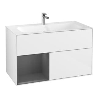 V&B Waschtischunterschrank Finion Reg li Anthrac. m, Glossy white lacquer