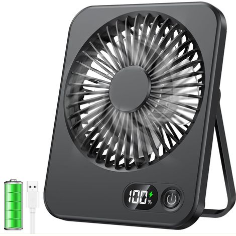 Mini-usb-tischventilator, Kleiner Wiederaufladbarer Tischventilator Mit Lcd-bildschirm, 1000-mah-akku, Leise, 5 Geschwindigkeitsstufen Für Büro, Zuhause, Camping (schwarz)