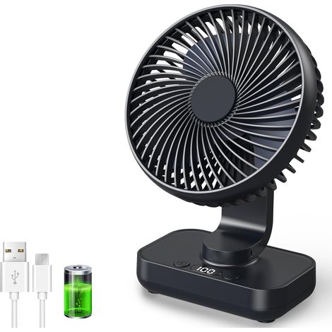 Usb-tischventilator Mit Automatischer Oszillation, Wiederaufladbarem Akku (2000-4000 Mah), Leisem Betrieb, 4 Geschwindigkeitsstufen, Digitalanzeige, Schnellladefunktion, Tragbar Für Zuhause, Büro, Sch