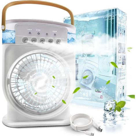 4-in-1 Leise Tragbare Klimaanlage – Wassernebelventilator, Mobil, Ohne Abluft, Mini, Wiederaufladbar – Typ-c-klimaanlage Mit Luftbefeuchter Und Timer (weiß)