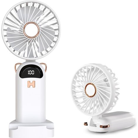 Mini-taschenventilator, Tragbar, 5 Geschwindigkeitsstufen, Mit Standfuß, Usb-wiederaufladbar, Ideal Für Reisen, Büro Und Zuhause, Weiß