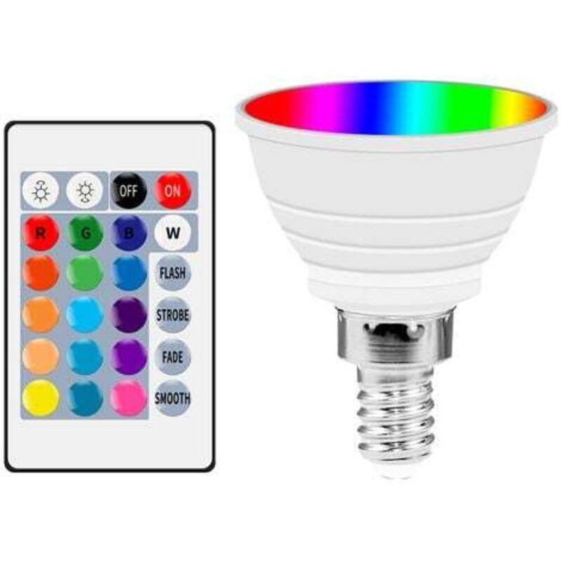 Ampoule Led E14 3w Rvb – Changement De Couleur Blanc Froid – 350lm – Télécommande Incluse – Angle De Faisceau 45° – Économie D'Énergie 80% – Mowze