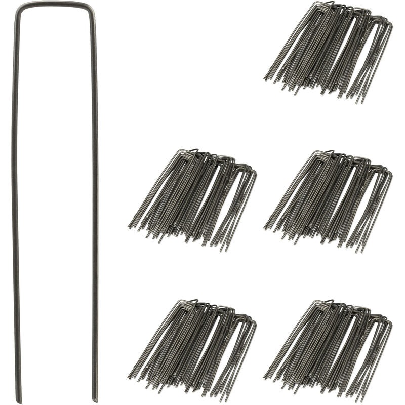 Relaxdays Befestigungshaken, 250er-packung, 15 Cm Lang, 2 Mm Durchmesser, U-förmige Haken, Stahl, Geotextil, Anthrazit