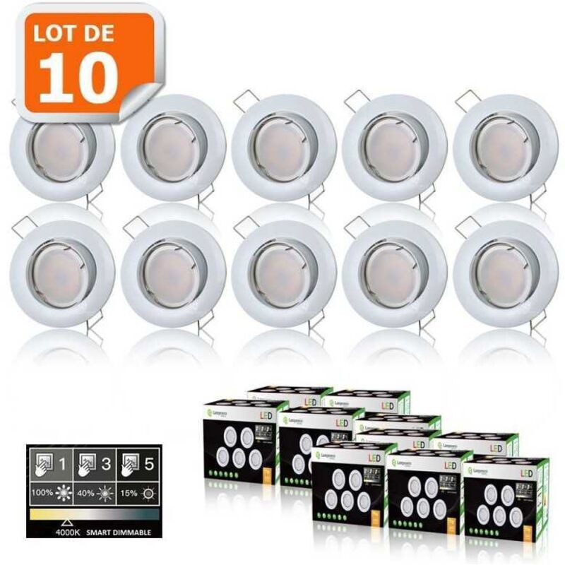 10 Dimmbare 3-stufen-led-strahler (kein Dimmer Erforderlich), 7 W (entspricht 56 W), Neutralweiß, Verstellbar, Weiße Oberfläche