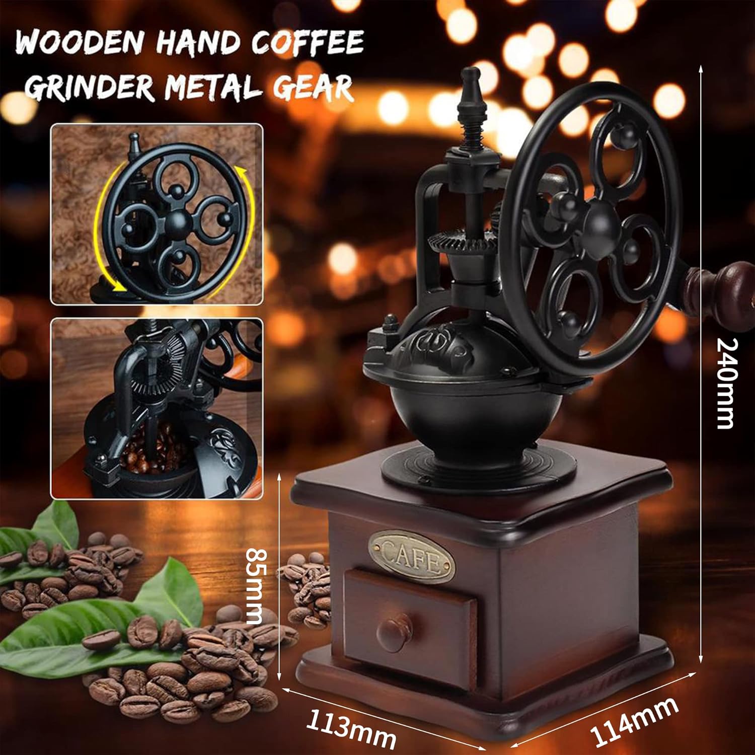 Moulin À Café Manuel Jeiibrzui - Style Rétro En Fonte Et Bois - Broyeur En Céramique Réglable - Pour Expresso, Filtre Et Cafetière À Piston - Idéal