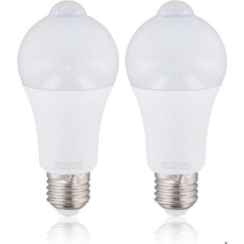 2 E27 9w Led-lampen Mit Pir-bewegungsmelder, 220v, Weißes Licht, 120° Erfassungsbereich, Automatische Nachteinschaltung