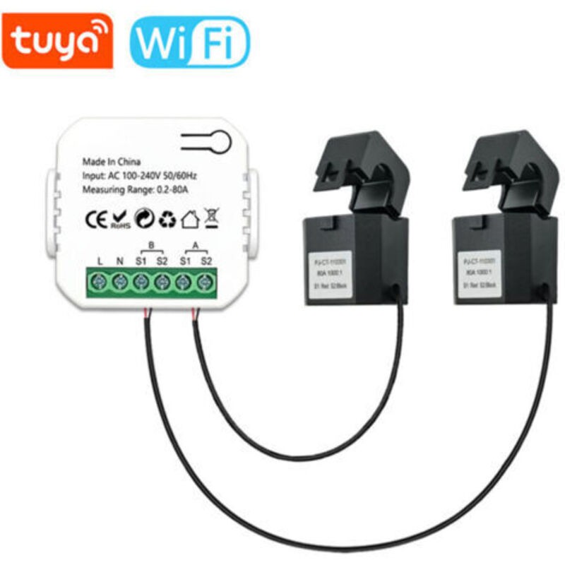 Debuns – Compteur D'Énergie Intelligent Wifi – Mesure De Production Et Consommation Solaire – Courant 0.2-80a – Tension 110-240v – Application Tuya