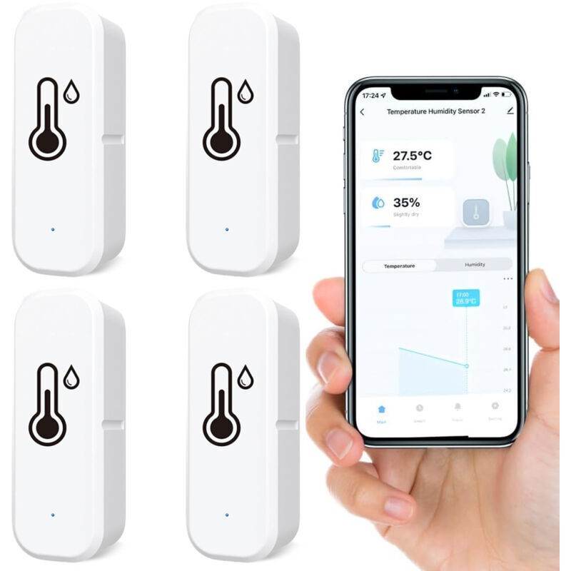 Lot De 4 Thermomètres Hygromètres Wifi Intelligents – Capteurs De Température Et D’humidité Intérieur/extérieur, Bluetooth, Contrôle À Distance Via
