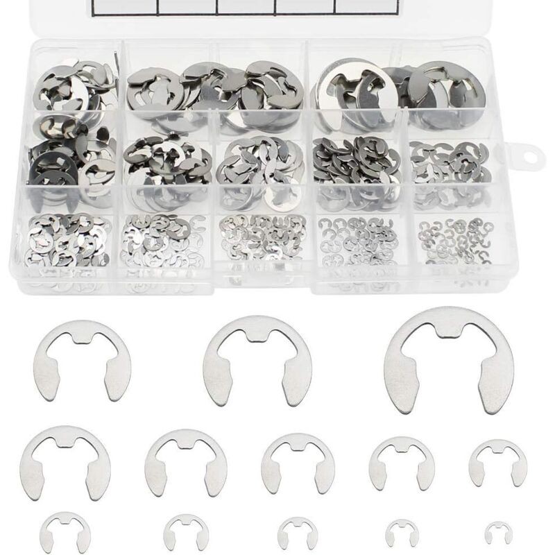 400 Pièces E-clip Anneau De Retenue Externe Snap Kit Anneau De Circlips Interne En Acier Inoxydable 13 Size M1.5 - M15 Kit Anneau E-circlip De