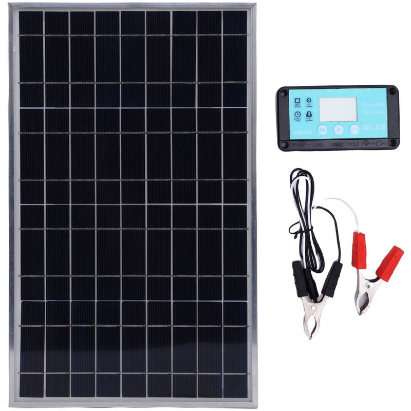 Kit Panneau Solaire 100w Avec Cadre Aluminium - Contrôleur De Charge 12v 10-50a, Pour Camping-car, Voiture, Bateau