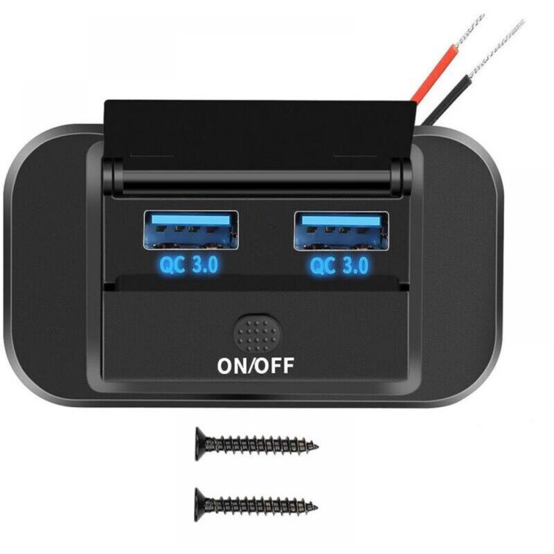 12v Prise Chargeur Usb De Voiture 36w Double Qc3.0 Usb Avec Interrupteur Étanche Pour 12v/ 24v Voitures Bateaux