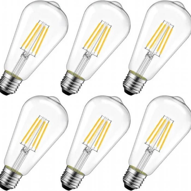 8-w-led-filamentlampe E27 St64, Entspricht Einer 60-w-glühbirne, 2700 K Warmweiß, 6er-pack