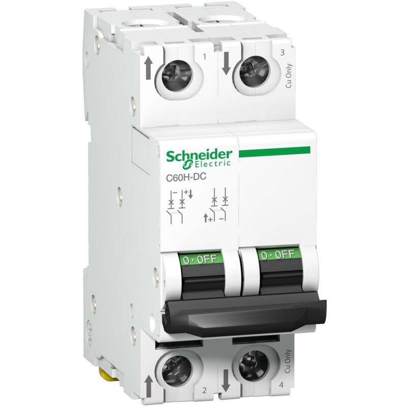 Disjoncteur - Schneider C60h-dc - 2 Pôles - 25 Ampères - Courbe C - A9n61533