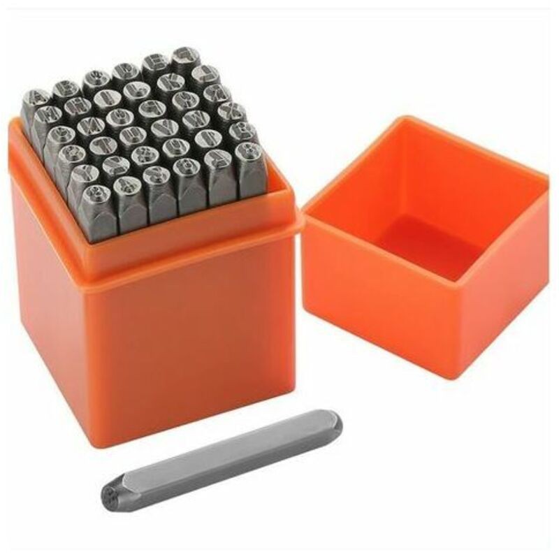 Ahlsen – Kit De 36 Poinçons Lettres Et Chiffres 6mm – Fer Haute Qualité – Pour Estampage Métal, Plastique, Bois Et Cuir – Personnalisation Précise