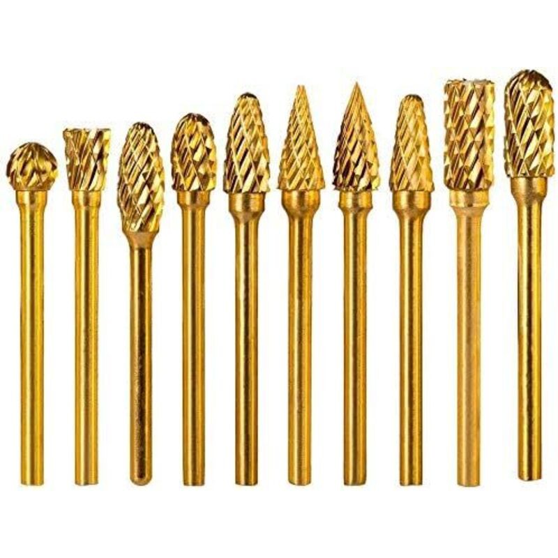 Lot De 10 Fraises Rotatives En Carbure De Titane À Double Coupe - Tige De 3 Mm - Tête De 6 Mm - En Carbure De Tungstène Massif - Pour Meuleuse À