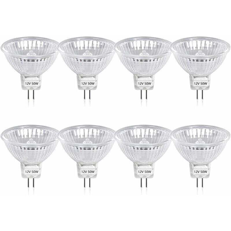 50w Gu5.3 Mr16 Ampoule Halogène Dimmable, Dc 12v Basse Tension 2 Broches Base Spotlight Réflecteur Ampoules, 800 Lumen, Blanc Chaud 2800k（8-pcs）