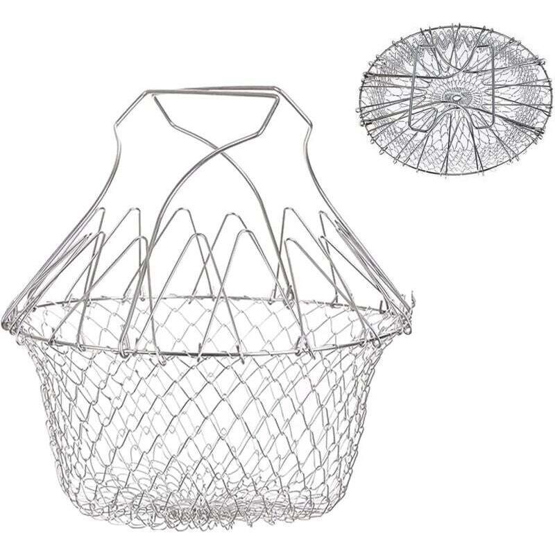 Panier A Frites Pliable En Acier Inoxydable - Passoire Cuisine Pliable - Panier Friteuse En Maille Pour Cuisson Frites, Vapeur & Rinçage Légumes &