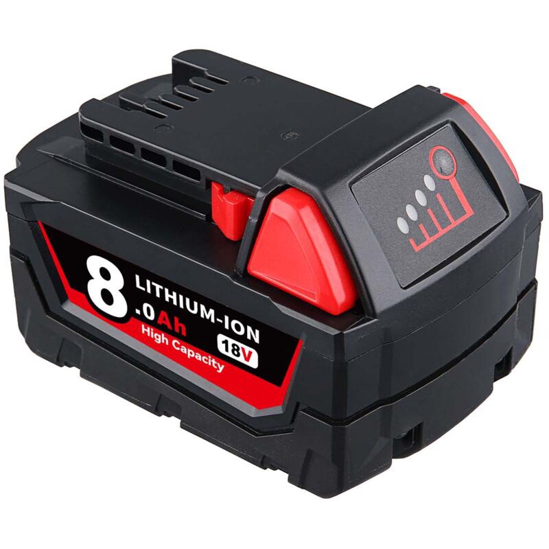 Pdstation – Batterie De Rechange 18v 8.0ah Pour Milwaukee M18 – Lithium-ion 8000mah – Indicateurs Led Pour Autonomie Prolongée - M18b6
