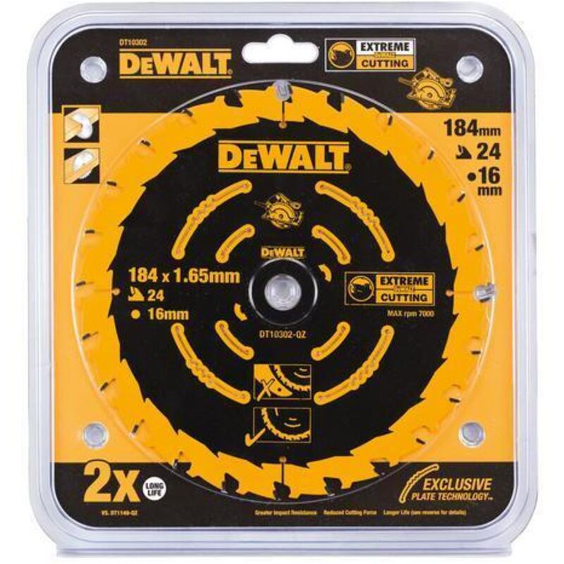 Dewalt – Lame De Scie Circulaire 184mm – Alésage 16mm – 24 Dents Pour Bois Dur – Coupe Nette Sans Éclat – Compatible Scies Portatives - Dt10302-qz