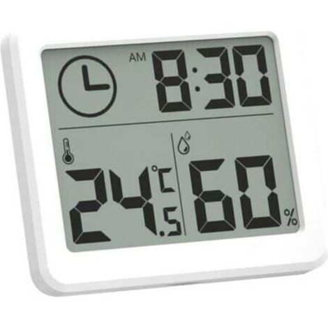 Mini Thermometre Interieur Numérique, Hygrometre Portable Professionnel À Grand Écran Avec Horloge, Thermomètre Blanc Précis, Hygromètrepour La Maison