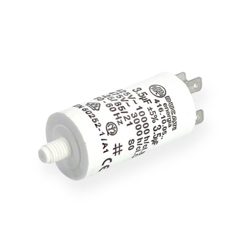 Ducati Energia – Condensateur Permanent 3,5µf – Double Cosses Faston 6.3 Mm – Ø28x55mm – Durée De Vie 10.000 Heures – Homologué Vde En60252-1