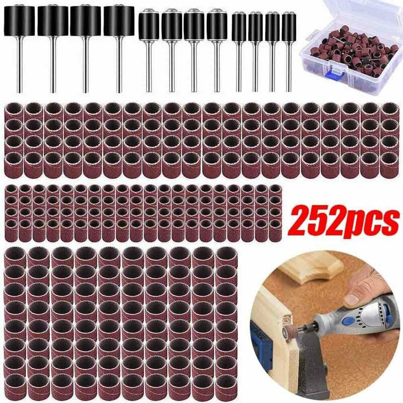 Dolaso – Pack De 252 Pièces Tambours De Ponçage – 120 Bandes Abrasives 1/2', 3/8', 1/4' – 12 Tambours Pour Dremel – Boîte De Rangement Incluse