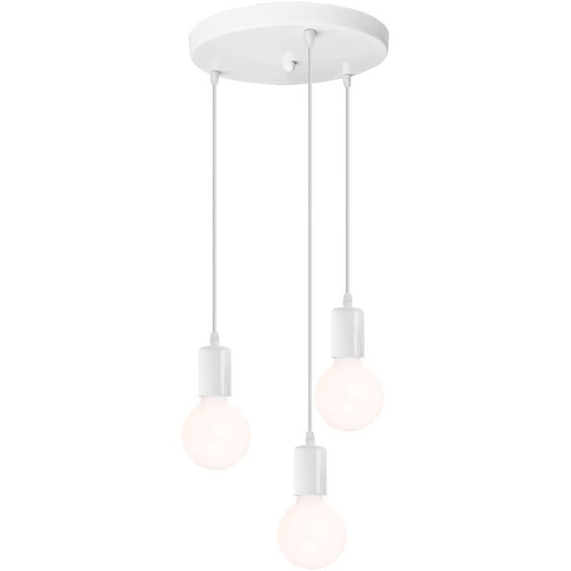 Luminaire Suspension Douille De Lampe E27 Avec Support De Disque Rond, Lampe De Plafond Edison Accessoires Pendentif - Blanc
