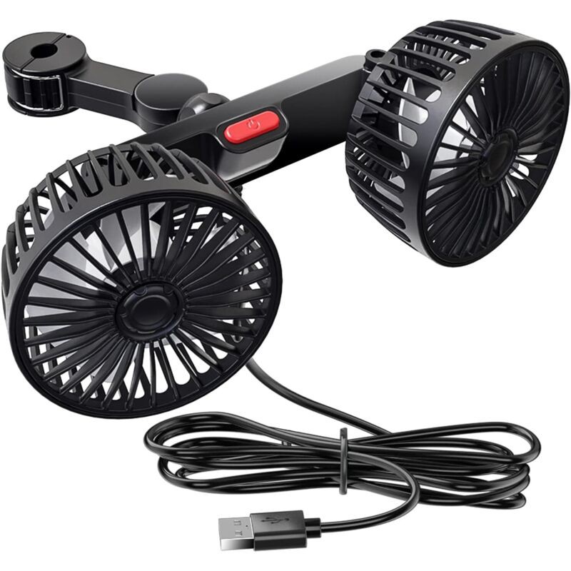 Serbia – Ventilateur De Voiture Usb Double Tête 5v 2a – 3 Vitesses Réglables – Rotation 360° – Compatible Suv, Camion, Berline