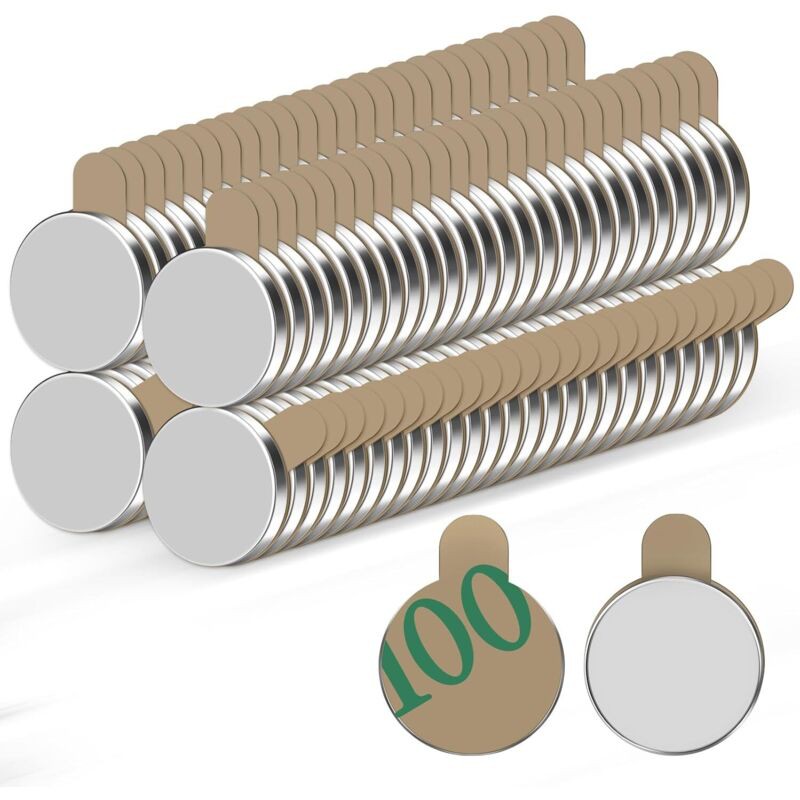 100pcs Aimant Autocollant 8 X 1 Mm - Petit Frigo, Adhésif Mini, Magnet Puissant Plat Pour Tableau Magnétique, Blanc, Réfrigérateur, Artisanat, Photos