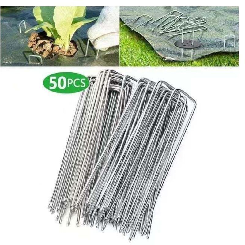Lot De 50 Piquets De Fixation En Acier Galvanisé Pour Bâche Anti-mauvaises Herbes - 200x40mm - Ø2,5mm-