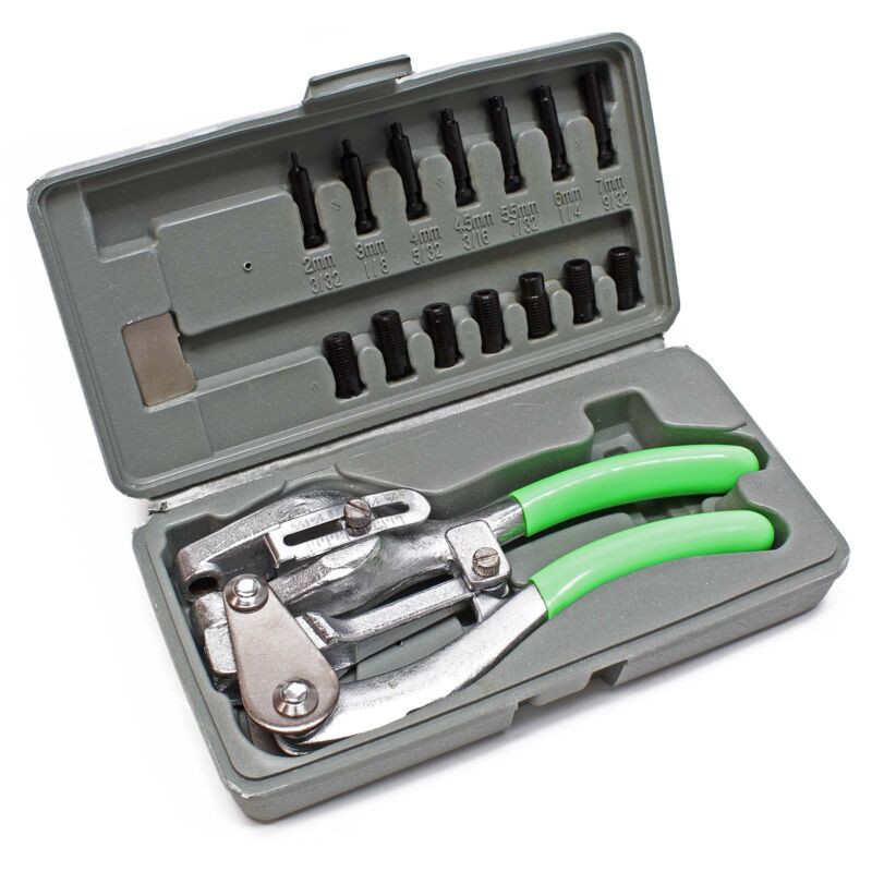Wiltec – Kit Pince Emporte-pièce 16 Pièces – Découpe Métal, Aluminium, Tôle – Transmission À Levier Pour Usage À Une Main – Coffret De Rangement