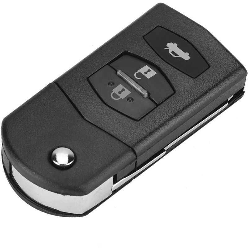 Coque De Clé, Coque De Clé À Distance, 3 Boutons En Abs Et Métal Pour Voiture À Distance Pliable À Rabat Pour Mazda 2 3 5 6 Rx8 Mx5 (noir)