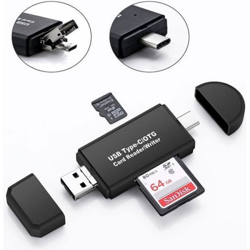 Sd-kartenleser – Juce – Usb 2.0/typ C/micro-usb – Schwarz – Tf-adapter – Micro-sdxc-kompatibel